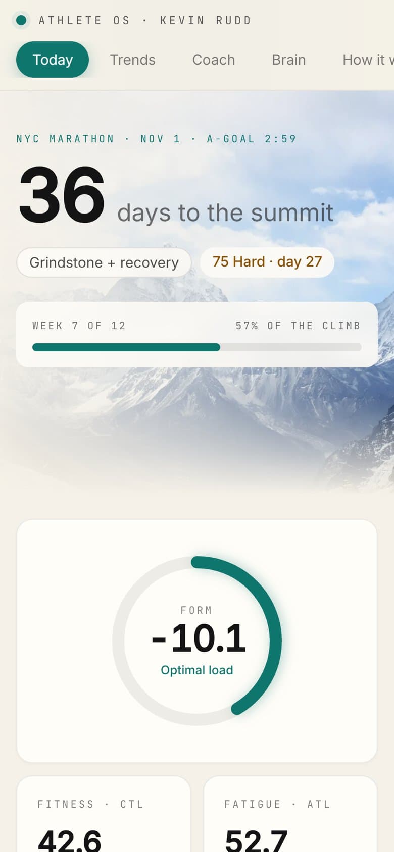 Kevin's Athlete OS on a phone: 36 days to the NYC Marathon, week 7 of 12